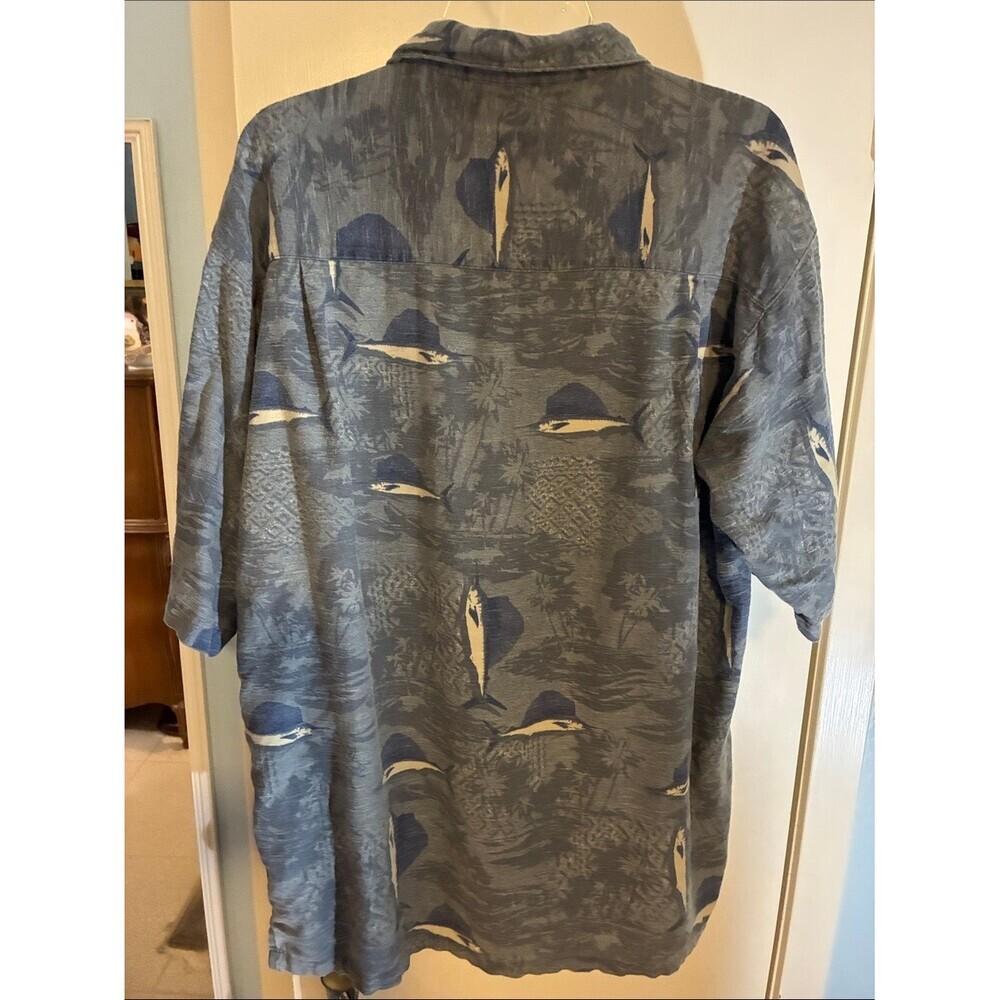 Columbia Blue and Cream Hawaiian-Style Short Sleeve Shirt - Picture 2 of 3